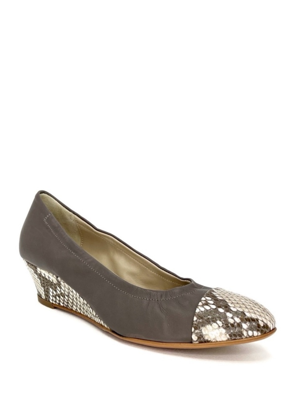 AGL Wedge Heels Gray & Cream Leather & Snakeskin Size 38 = 7.5-8 agl Shoes EUC